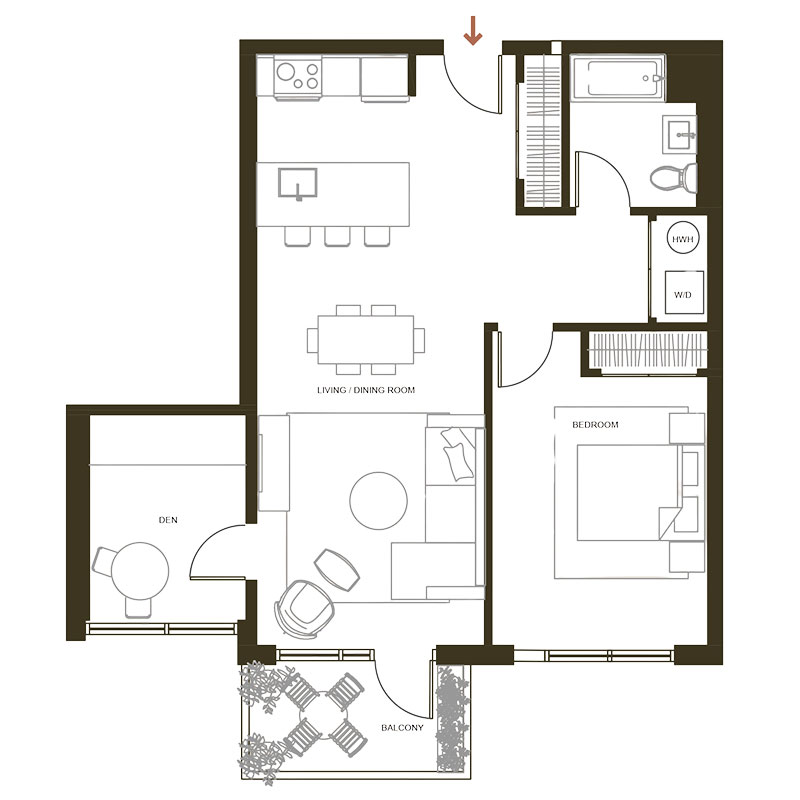 Informative Picture of 1b/1b + Den + Balcony