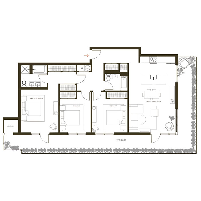 Informative Picture of 3B/2B + Terrace